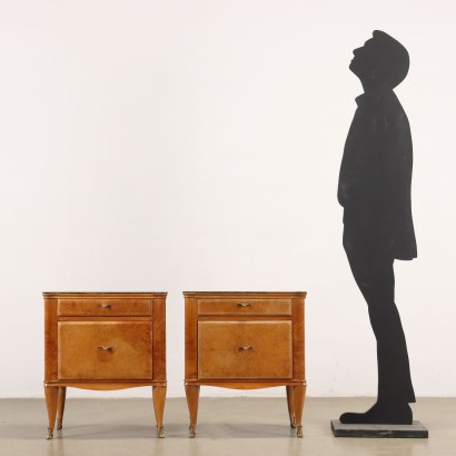 Comodini Vintage Anni 50 Legno Impiallacciato di Radica Ottone Vetro_1031069 Comodini Anni 50