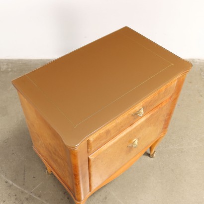 Comodini Vintage Anni 50 Legno Impiallacciato di Radica Ottone Vetro_1031075 Comodini Anni 50