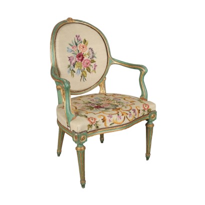 Poltrona Neoclassica Laccata e Dorata