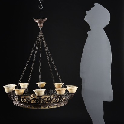 Lampadario Decò in Alabastro ,Lampadario Déco in Alabastro