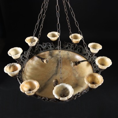 Lampadario Decò in Alabastro ,Lampadario Déco in Alabastro