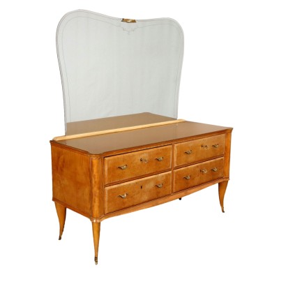Vintage Dresser from the 1950s-60s Burl Veneered Wood Brass Glass