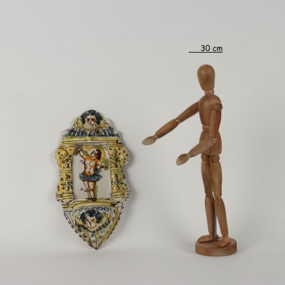 Holy water stoup in majolica ceramic Manif