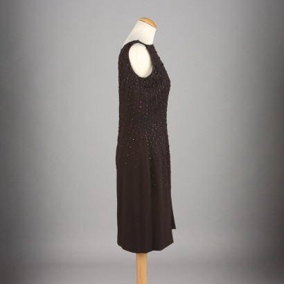Dunkelbraunes besticktes Vintage-Kleid