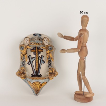 Holy water stoup in majolica ceramic Manif