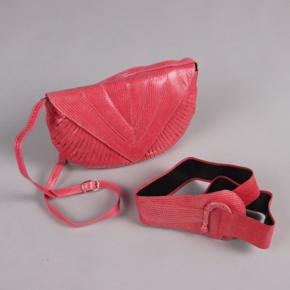 Pochette Vintage des Années 60-70 Cuir Rose avec Surpiqures