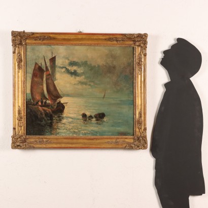 Marina painting with boats