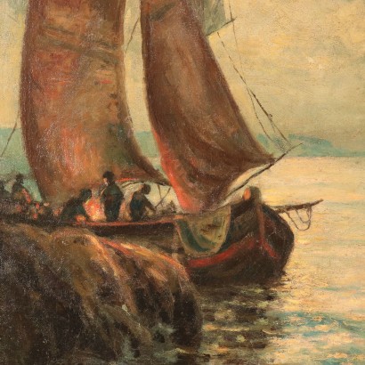 Marina painting with boats