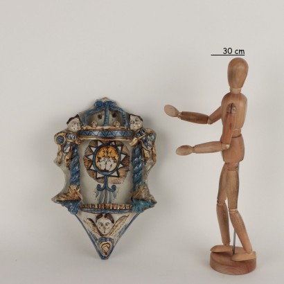 Holy water stoup in majolica ceramic Manif