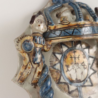 Holy water stoup in majolica ceramic Manif