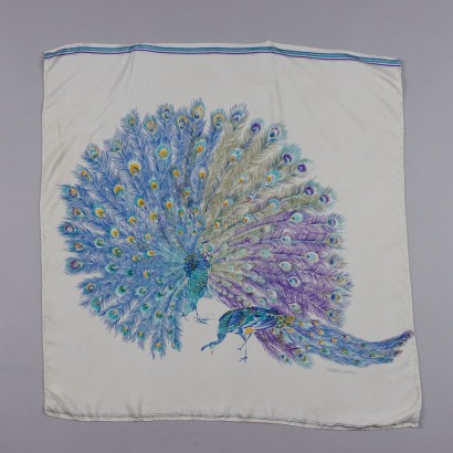 Vintage Scarf Roberto Capucci Pure Silk with Peacock Coloured