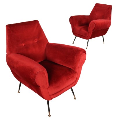 Vintage Armchairs 50s-60s Enamelled Metal Brass Foam Velvet
