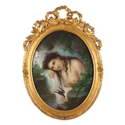 Dipinto Figura di Bagnante con Rondine