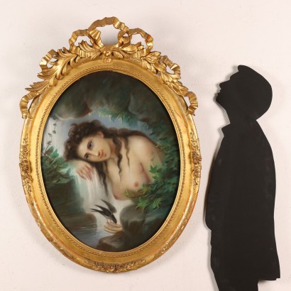 Dipinto Figura di Bagnante con Rondine,Figura di bagnante con rondine.