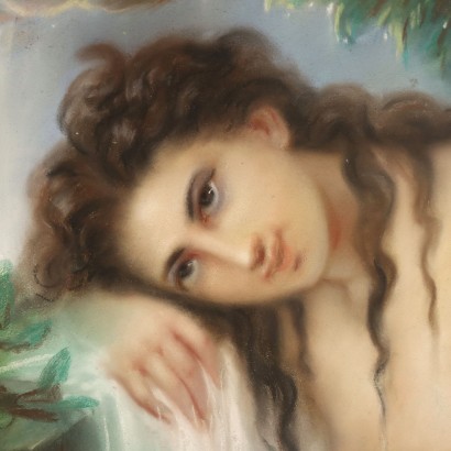 Dipinto Figura di Bagnante con Rondine,Figura di bagnante con rondine.