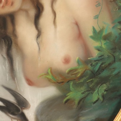 Dipinto Figura di Bagnante con Rondine,Figura di bagnante con rondine.