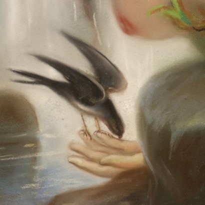 Dipinto Figura di Bagnante con Rondine,Figura di bagnante con rondine.