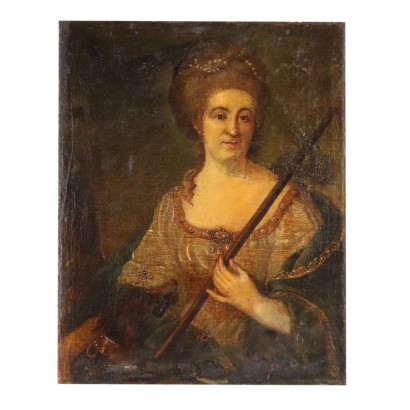 Retrato pintado de una mujer noble con perro