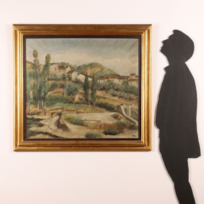 Peinture signée Pucci, Peinture de Silvio Pucci, Paysage toscan, Silvio Pucci, Peinture de Silvio Pucci, Silvio Pucci, Silvio Pucci