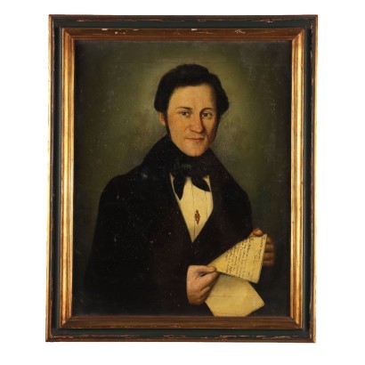 Antikes Gemälde Porträt eines Herrn Öl auf Leinwand 1841 Kunst '800