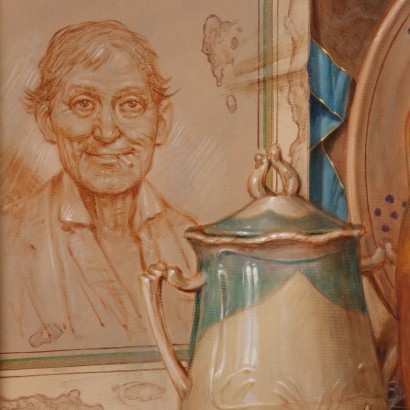 Painting by Vincenzo Buscicchio, Composition with vegetables and pottery, Vincenzo Buscicchio, Vincenzo Buscicchio, Vincenzo Buscicchio