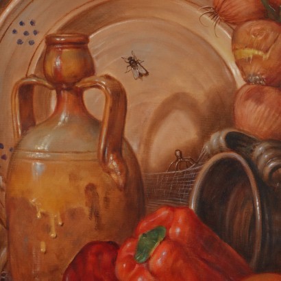 Painting by Vincenzo Buscicchio, Composition with vegetables and pottery, Vincenzo Buscicchio, Vincenzo Buscicchio, Vincenzo Buscicchio