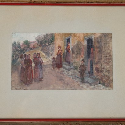 Petit tableau de Giovanni Lessi, Aperçu de la rue avec des personnages, Giovanni Lessi, Giovanni Lessi, Giovanni Lessi