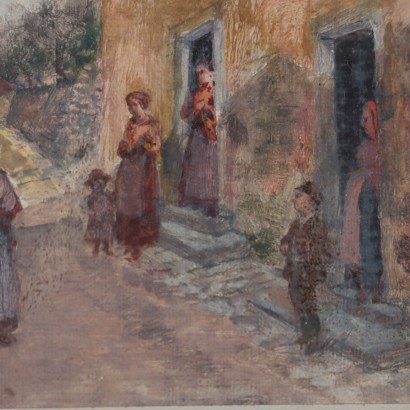 Petit tableau de Giovanni Lessi, Aperçu de la rue avec des personnages, Giovanni Lessi, Giovanni Lessi, Giovanni Lessi