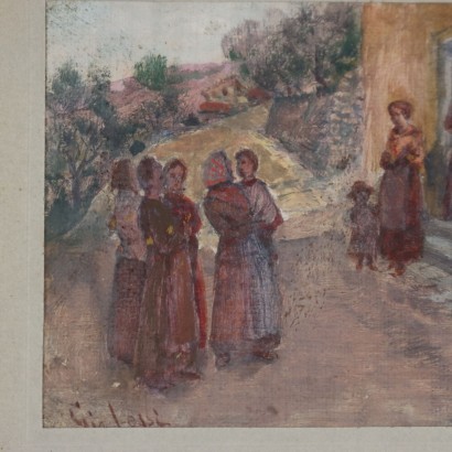 Petit tableau de Giovanni Lessi, Aperçu de la rue avec des personnages, Giovanni Lessi, Giovanni Lessi, Giovanni Lessi