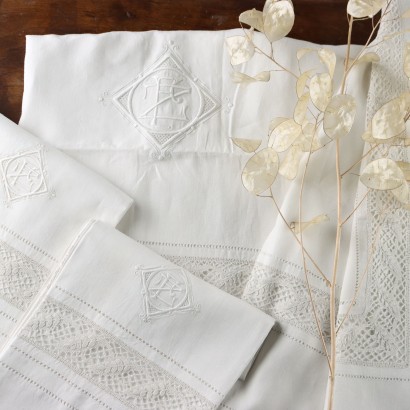 Drap Double avec 2 Taies d'Oreiller Vetêments et Textiles Anciens
