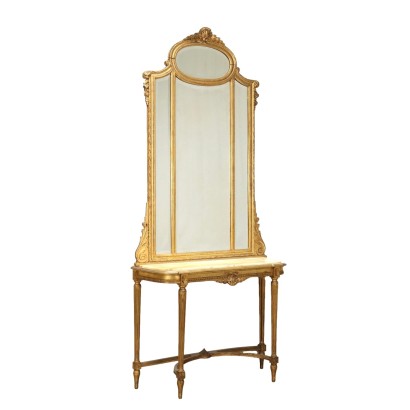 Console Ancien en Style Néoclassique avec Miroir Italie XXe Siècle