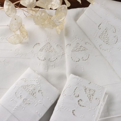 Drap Double avec 2 Taies d'Oreiller Lin Vetêments et Textiles Anciens