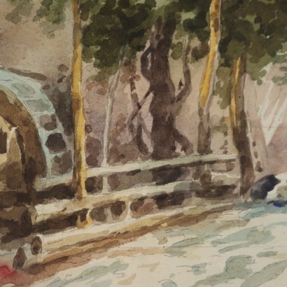 Peinture de Paolo Sala, Aperçu du village avec des paysannes et des armes, Paolo Sala, Paolo Sala, Paolo Sala, Paolo Sala