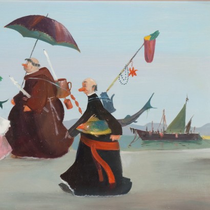 Peinture de Pietro Ardito, Clercs avec poisson, Pietro Ardito, Pietro Ardito, Pietro Ardito