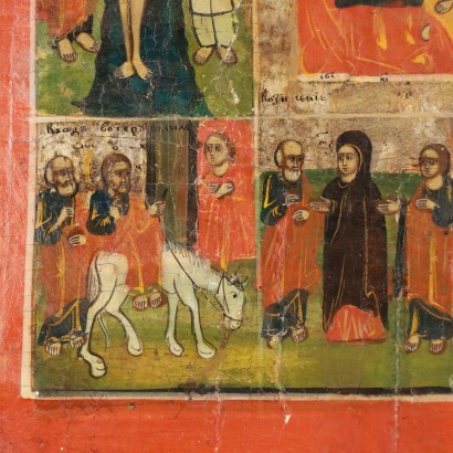 Russische Volksikone, russische Ikone mit Szenen aus dem Evangelium