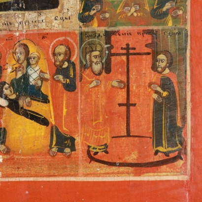 Russische Volksikone, russische Ikone mit Szenen aus dem Evangelium