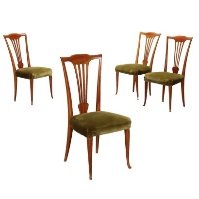 Chaises des Années 50 Hêtre Teinté Velours Italie Modernisme Chaises