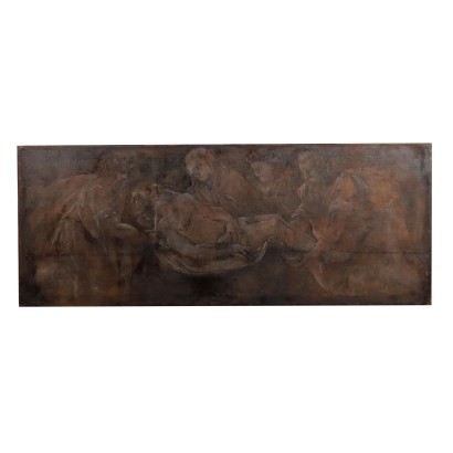 Pintura monocromática con Lamentación sobre Cristo muerto