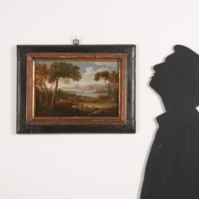 Peinture de paysage avec personnages et armes,Paysage avec personnages et troupeaux