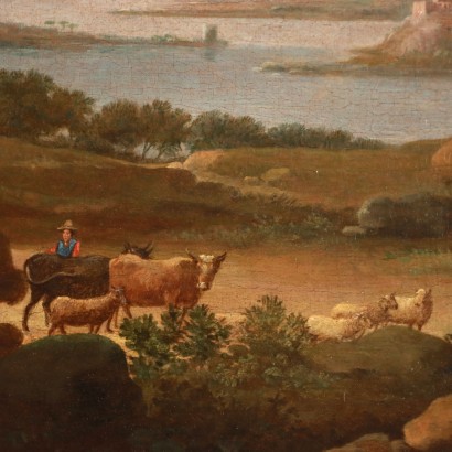 Peinture de paysage avec personnages et armes,Paysage avec personnages et troupeaux