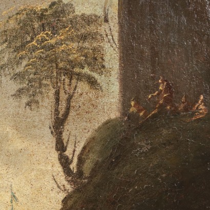 Tableau ovale avec scène maritime