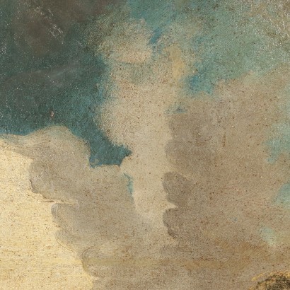 Tableau ovale avec scène maritime