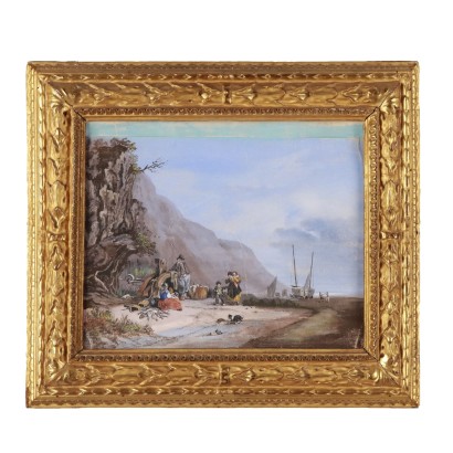 Pintado con Escena de Género Marítimo
