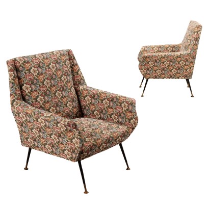 Paire de Fauteuils Vintage en Tissu Italie des Années 50-60