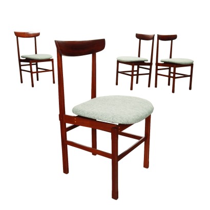 Groupe de 4 Chaises Bois Exotique Tissu Italie Années 60