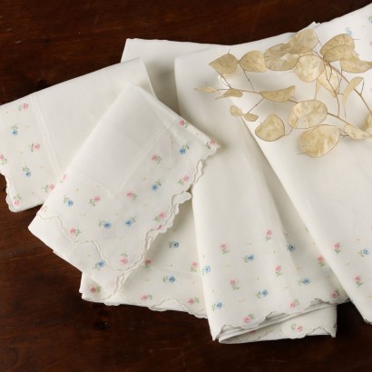 Drap Double avec 2 Taies d'Oreiller Lin Italie XXe Siècle