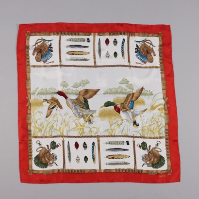 Foulard Vintage Gucci avec Canards et Plumes Soie Années 60