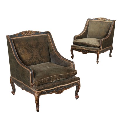 Paire de Fauteuils en Style Baroque Bois XIXe Siècle