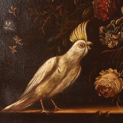 Peinture de Nature morte aux fleurs et ,Nature morte aux fleurs et perroquet