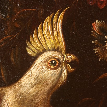 Peinture de Nature morte aux fleurs et ,Nature morte aux fleurs et perroquet
